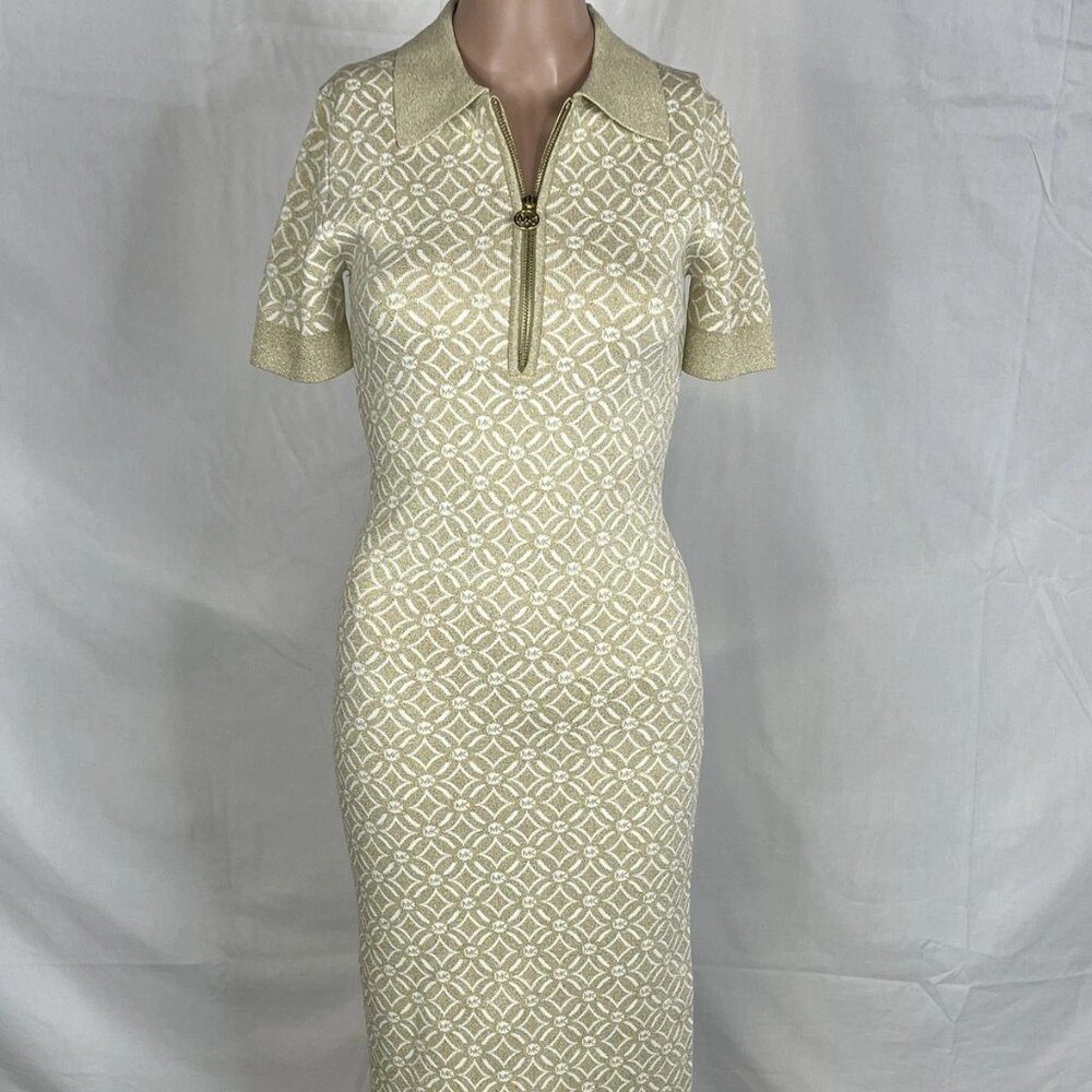 Michael Kors Women’s Short-Sleeve Zip Collar Dress – Gold – Size XS